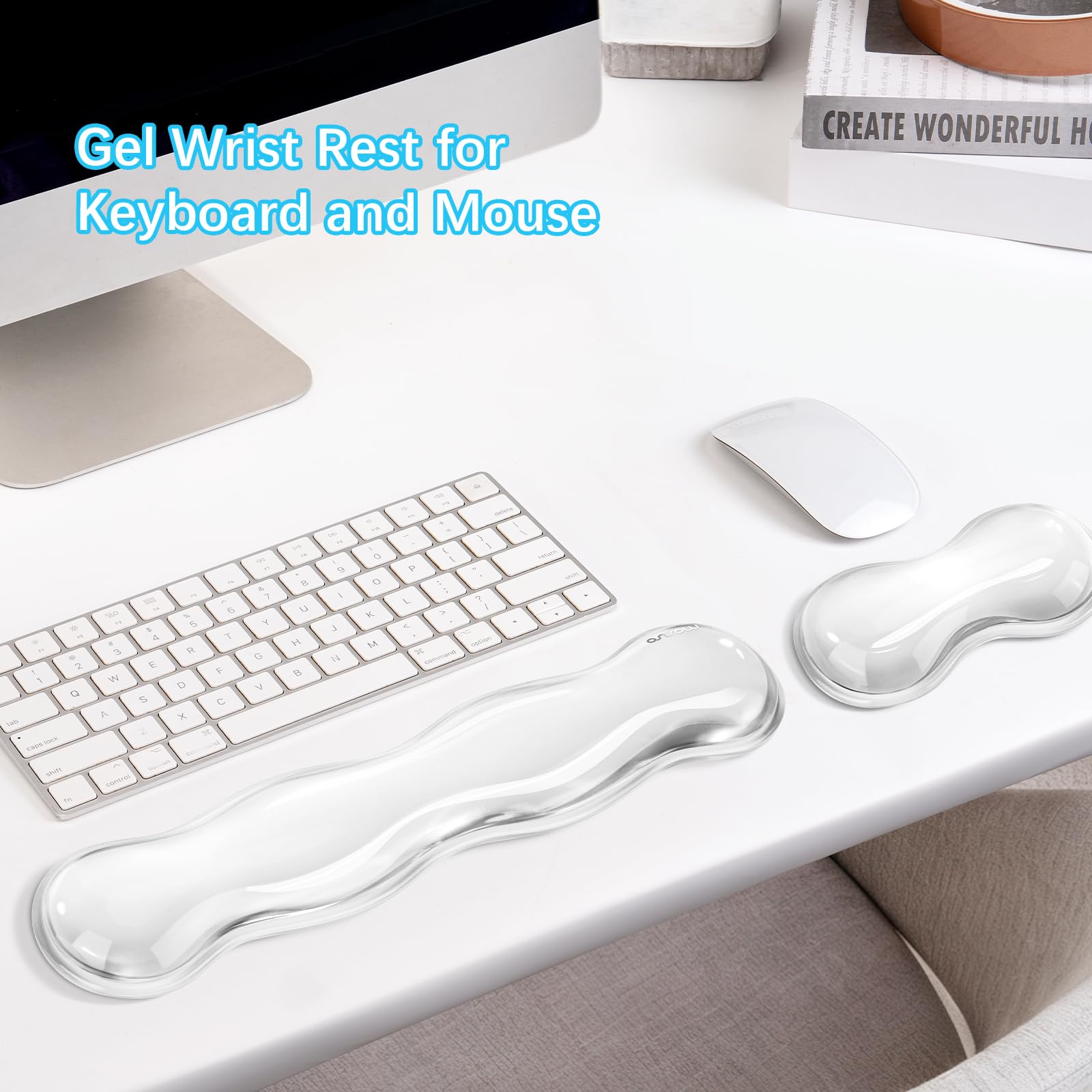 MOSISO Gel Répresseur Poignet Clavier&Souris, Gel Réfrigérant Doux Support Anti-Douleur, Doussin Ergonomique Saisie Facile, Forme Onde Non Glissante pour Ordinateur Portable/Maison/Bureau,Transparent