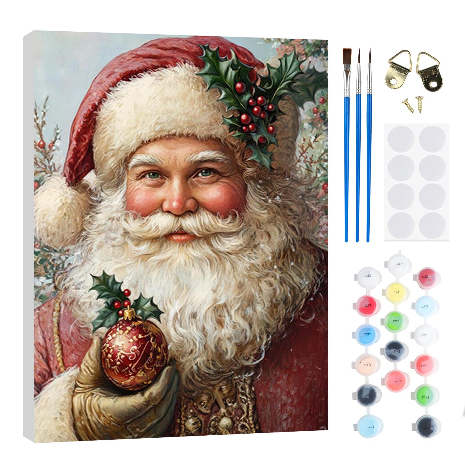 RICUVED DIY Christmas Paint by Numbers Kit for Adults–Santa Claus Paint by Numbers Oil Painting with Wooden Framed,Paint Kits with Brushes Acrylic Pigment Drawing Paintwork for Decor Gift 20x30 cm