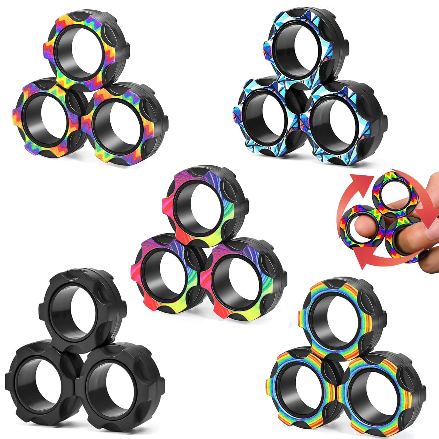 Photo 1 of 15 Pcs Magnetic Rings Fidget Toys Set Classroom Prizes for Kids Finger Magnet Rings ADHD Anxiety Fidget Spinner Rings for Relief Birthday Present for Adults Teens Kids