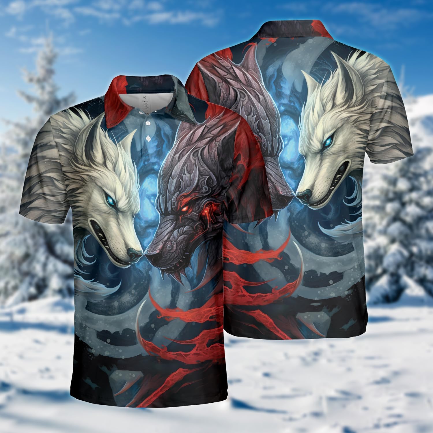 Wolf Polo Shirts for Men Women - Mens Polo Shirts Short Sleeve 3D Print Wild Animal Funny Golf Polo Dry Fit Set 19