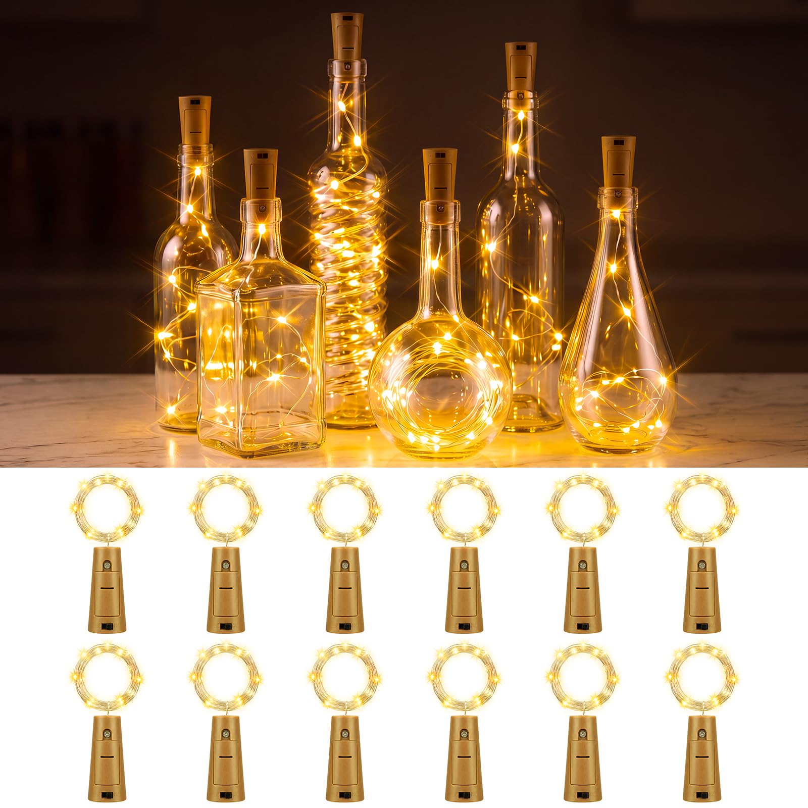 btfarm 12 Pack Bottle Lights with Cork 2M 20 LED Fairy Light Battery