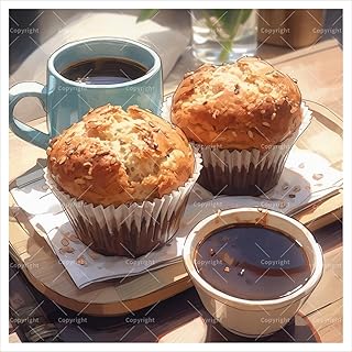 Coffee and Muffins Digital Painting Kit for Adults - DIY Breakfast Still Life Oil Painting on Canvas 7.87x7.87 Inches, Framed Acrylic Paint Kit, Good for Beginners, Warm Home Decor or Gift Artwork