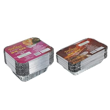 Freshee Aluminium Silver Foil Containers with Lid 450ml & 750ml Disposable Food Containers for Food Delivery and Parcels, 25pcs Each