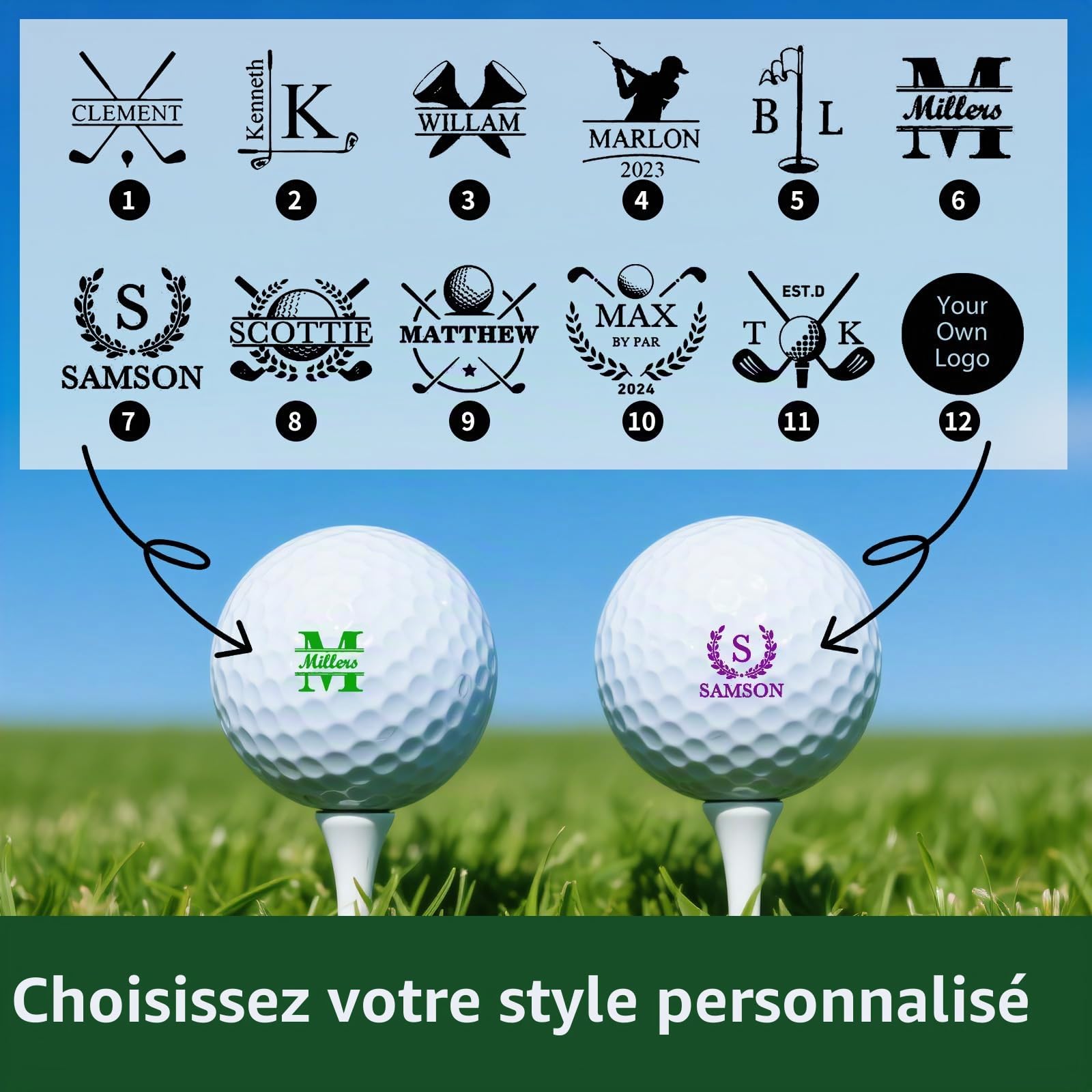 Tampon Golf Personnalisable - Étui Métal, Marque-Balles Réutilisable - Cadeau Golfeur, Père, Mari (Fête des Pères, Anniversaire, Noël)