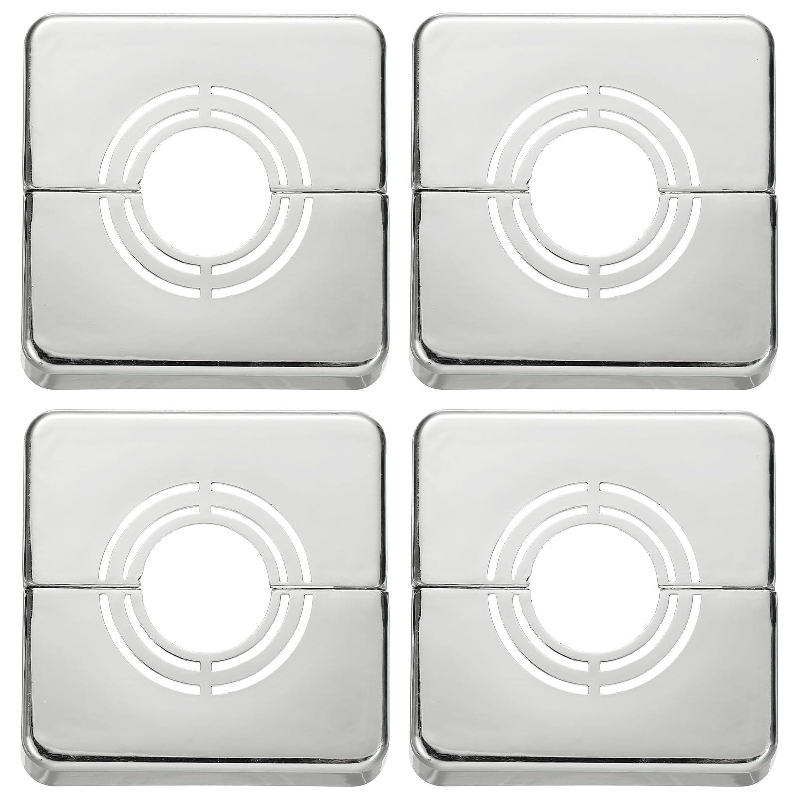 sourcing map 4pcs Wall Split Flange 0.79" (20mm) Plastic Square Adjustable Split Flange Pipe Cover Clip-on Escutcheon Collar Under Sink Pipe Radiator for Bathroom Kitchen Toilet, Silver