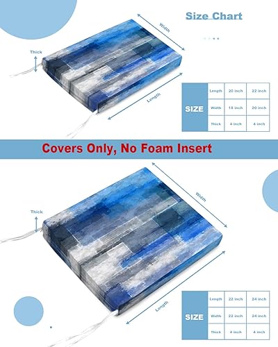 Miniatura 5 de LBCASA Paquete de 4 fundas de cojín para sillas de exterior, diseño geométrico azul y gris, impermeables, para sofá, diseño abstracto moderno,
