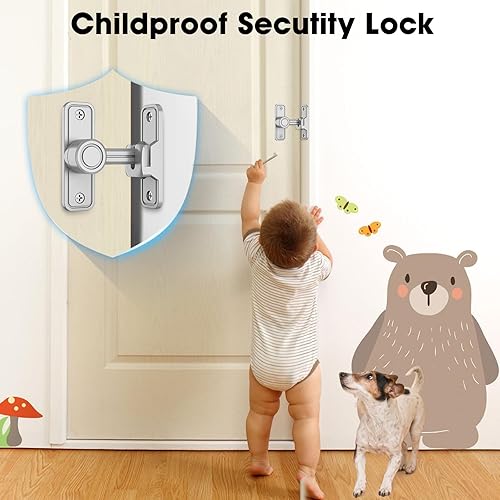 Miniatura 6 de Cerradura de puerta corrediza de granero, cerraduras de 90 grados para puertas de granero, pestillos de puerta abatible para granero, jardín, baño,