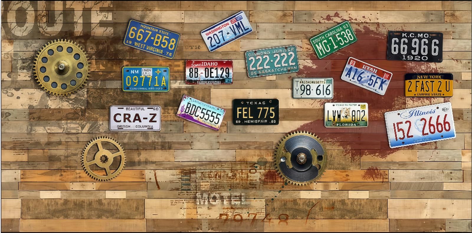 Tapeta retro drewniana tablica tablica rejestracyjna graffiti litery tematyczne bar sklep z napojami zachodnia restauracja tło fototapeta popołudniowa herbata kawiarnia tapeta 3D, 250 x 175