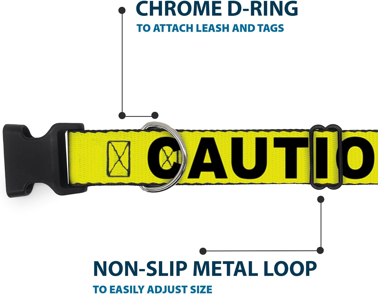 Buckle-Down 18-32" Caution Yellow Black Plastic Clip Collar, Wide Large