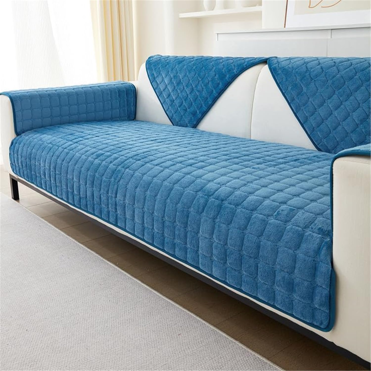 LINGKY Soft Flannel Sofa Covers Washable - Sofa Cushion Covers, Non-Slip Sofa Cover 1 2 3 Seater Couch Covers for Sectional Sofa, Sofa Slipcovers L Shape Furniture Protector (Blue, 90x180cm)