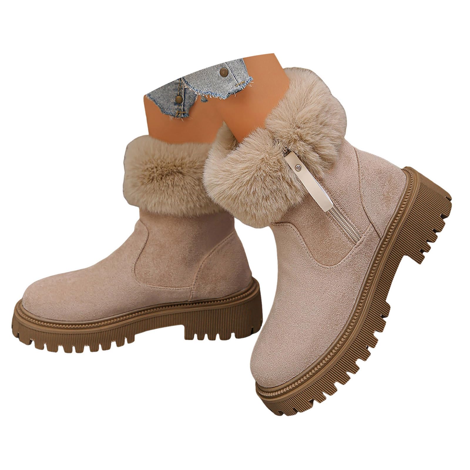 Womens Classic Platform Snow Ankle Boots Warm Faux Suede Winter Booties with Non Slip Warm Sherpa Lining 2025