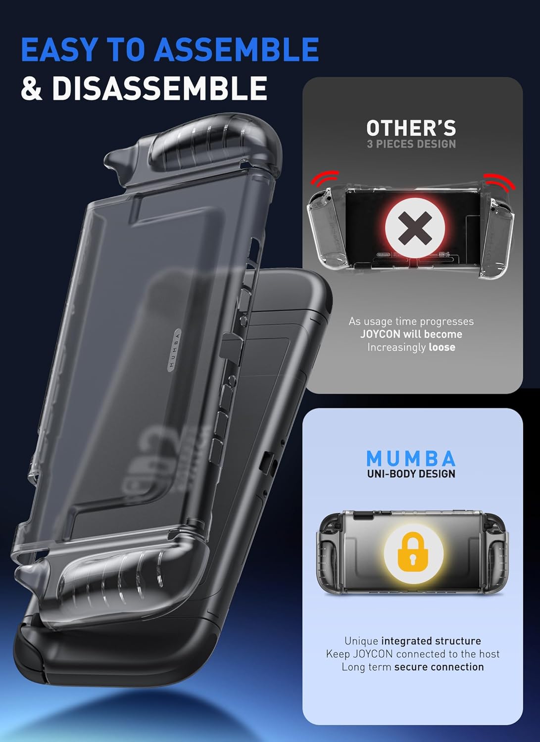 Mumba Dockable Clear Case for Nintendo Switch 2 (2025), Lightweight Protective Cover with Quick-Release Joy-Con Design, Hard PC Back Panel+Soft TPU Grip, Compatible with Switch 2 Console (FrostBlack) - Image 5