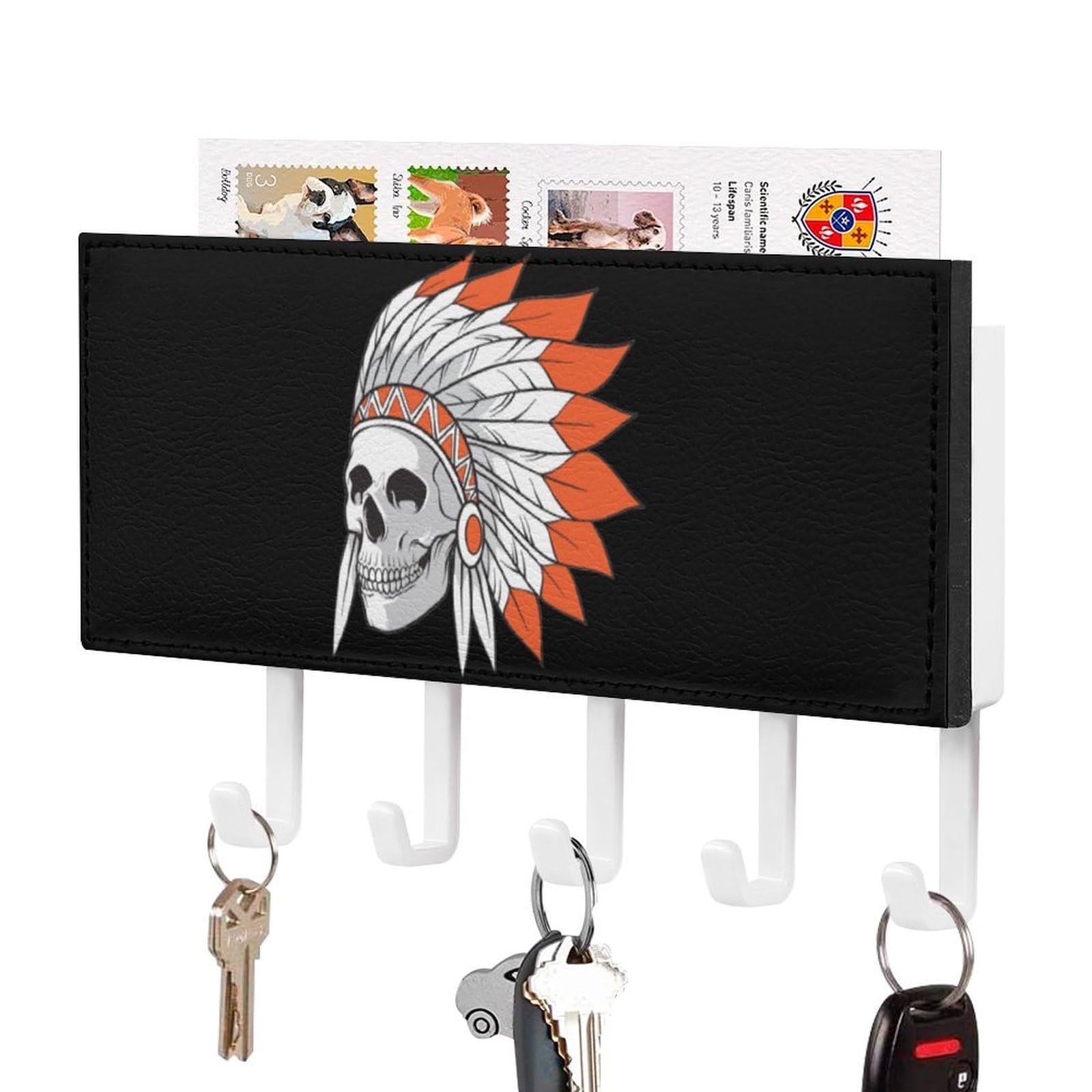 NCLQVJXZKHW Indian Skull Key Holder with 5 Hooks Key Hooks Wall Mounted Key Racks Key Hanger Organiser Shelf