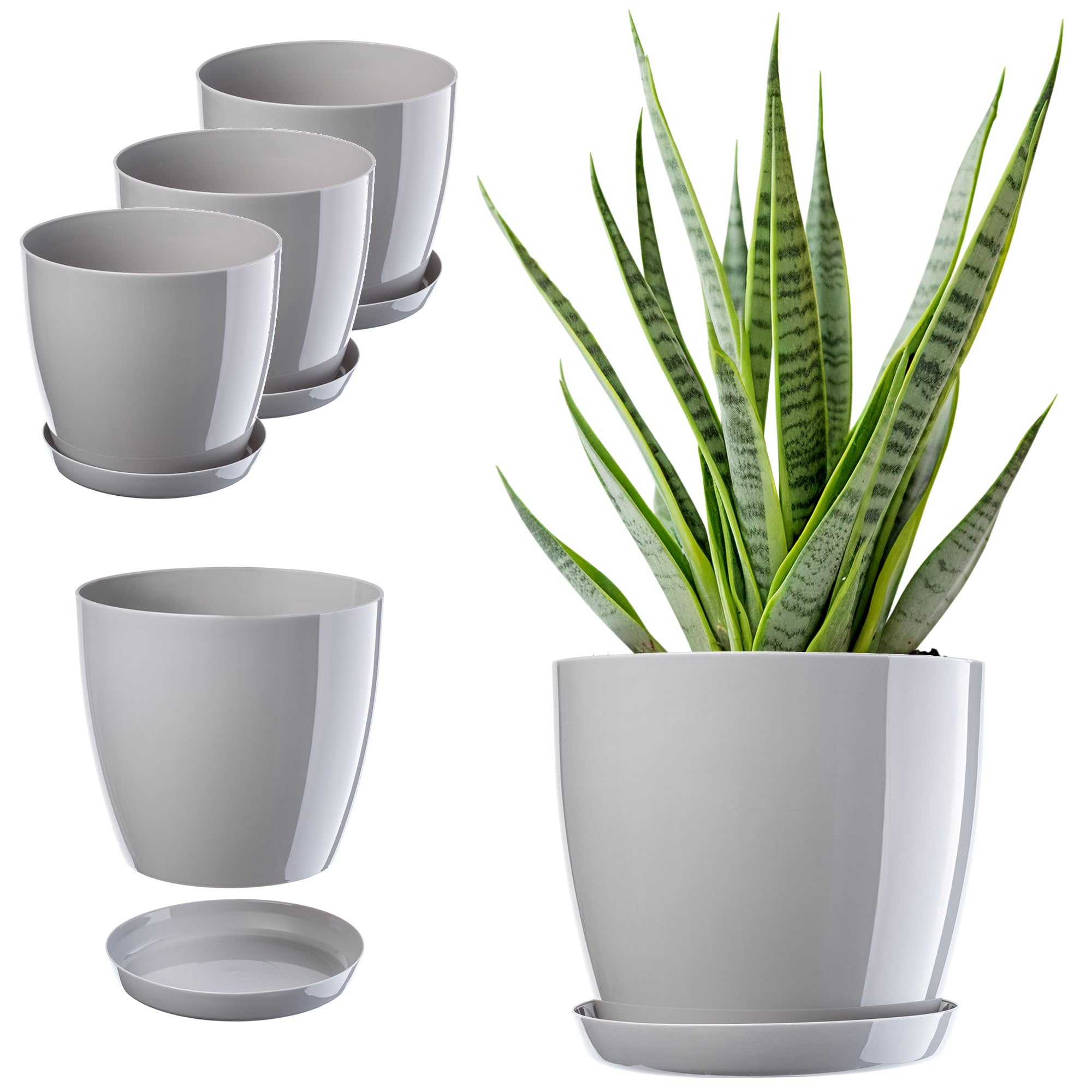 KADAX Blumentopf, Pflanzkübel-Set mit Untersetzer, Blumenkübel aus Kunststoff, runder Pflanztopf für Innenbereich, Übertopf für Blumen und Zimmerpflanzen, Kräutertopf (Set of 3 – 28cm, grau)