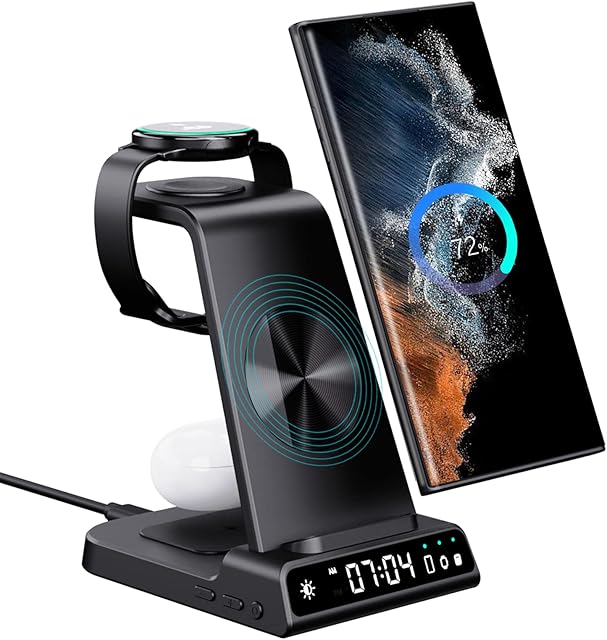 doeboe Samsung Wireless Charger,3 in 1 Wireless Charging Station for Samsung Galaxy S22 Ultra/Z Flip 3/S21 Ultra/S21/S20/Note 20, Samsung Watch Charger for Galaxy Watch 4/3/Active 2, Galaxy Buds Pro