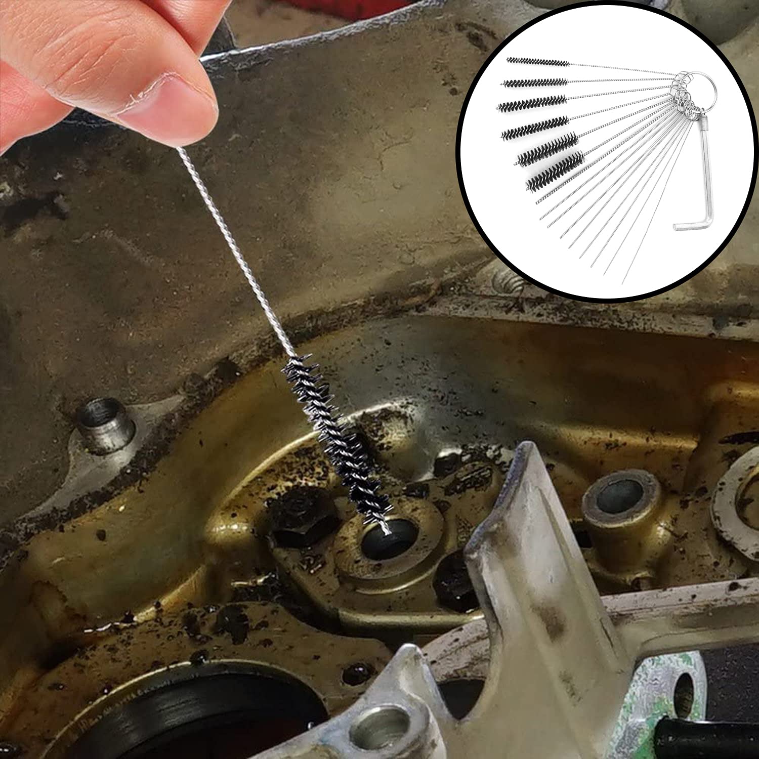 Carburadores Carbon Dirt Jet Remove Cleaner, 9 agujas de limpieza 6 cepillos de nailon 1 llave y 13 cepillos de cables de limpieza para motosierra Weedeater Motosierra ATV ciclomotor soldador