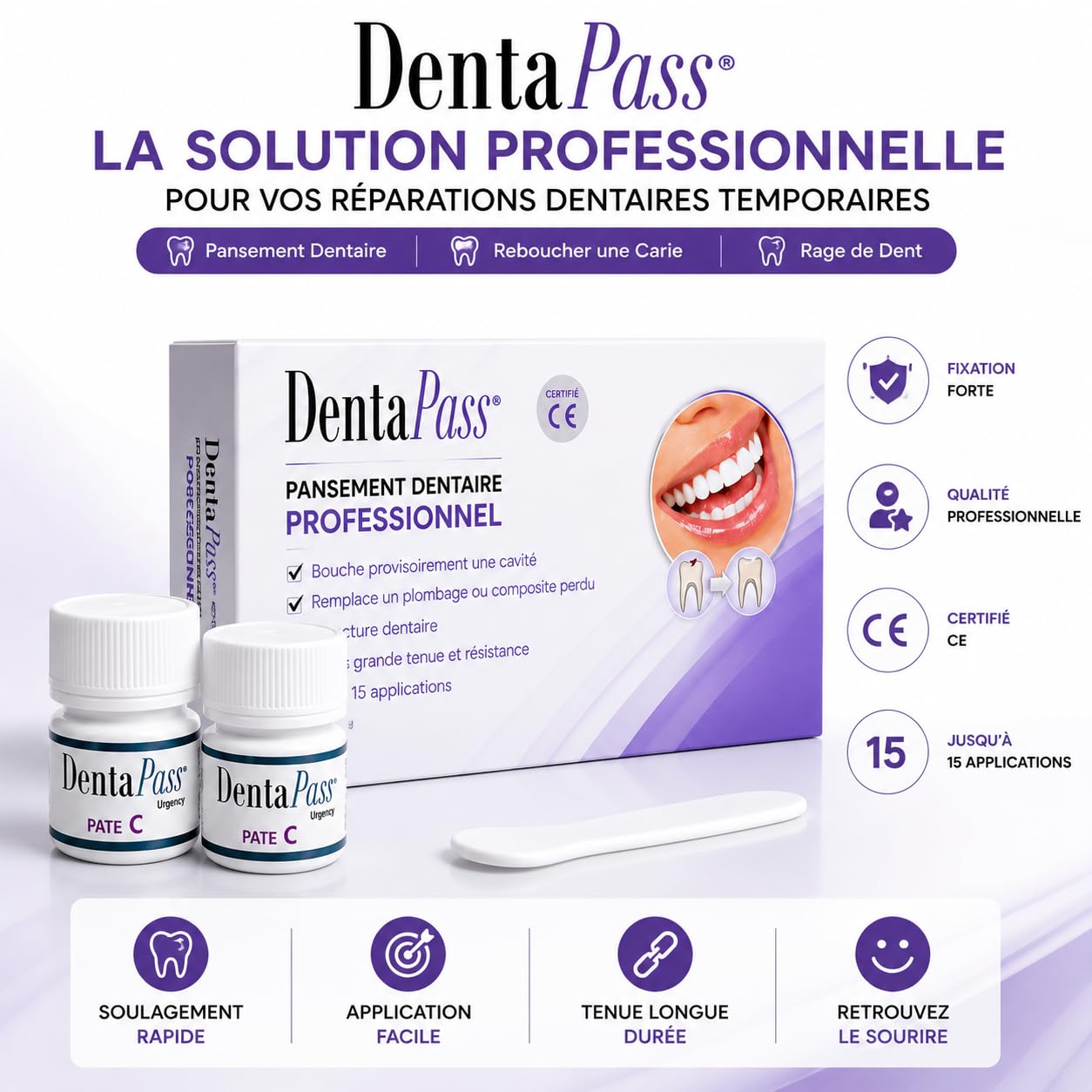 Pansement Dentaire | Pansement dentaire provisoire | Reboucher une Carie, Amalgame, Trou dans une Dent | Rage de Dent | Qualité Professionnelle | Application Facile | Certifié CE | Entreprise FR