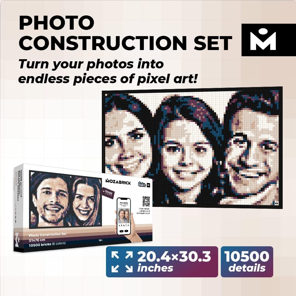 Custom Building Toy, Craft Kit for Wall Art Creation with Building Blocks and Any Photo, DIY Art Kit for Adults, Framed Mosaic Set Color M (20 inch x 30 inch)