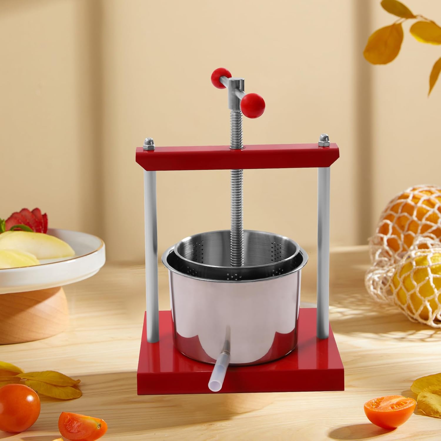 Cheese Tincture Herb Fruit Wine Manual Press,1.6 Gallon Manual Juice Maker,Stainless Steel Barrels Press Machine,Apple Grape Berry Vegetables Crusher Olive Oil Cider Wine Making Press,Honey Presser