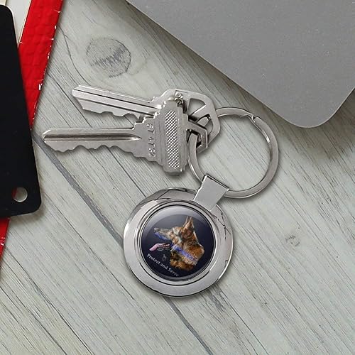 Miniatura 4 de Protect and Serve K9 Police Thin Blue Line - Llavero de perro de pastor alemán con clase redonda de metal cromado