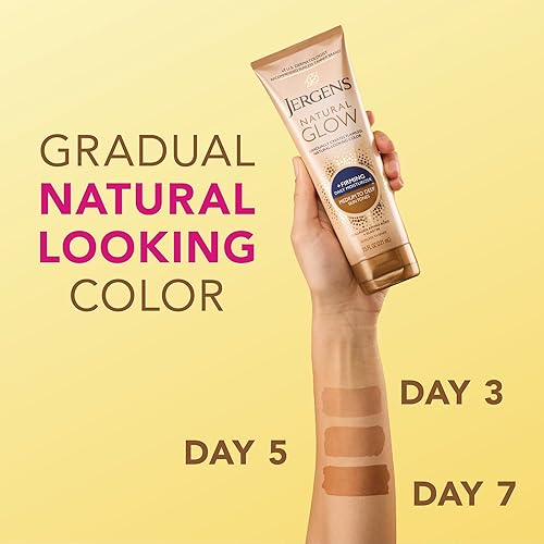Miniatura 4 de Jergens Glow natural  reafirmante Tanner Tanner sin sol para tono de piel mediano a profundo Loción corporal de reafirmación contra celulitis para