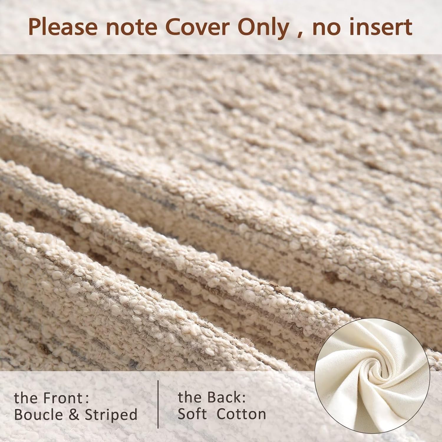 Textured Boucle Lumbar Pillow Covers 12x20 Neutral Striped Throw Pillows Soft Modern Farmhouse Pillow Cases, 1pc Decorative Accent Rectangle Couch Cushion Cover for Bed Sofa, Cream Brulee - Image 2