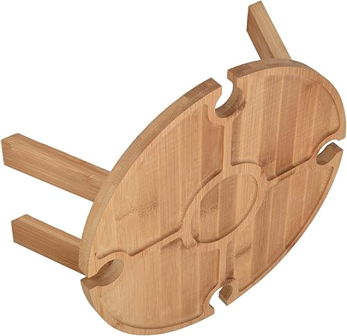 Miniatura 8 de Mesa de picnic plegable portátil, mesa de madera plegable al aire libre con soporte para copa de vino para senderismo, camping, cena