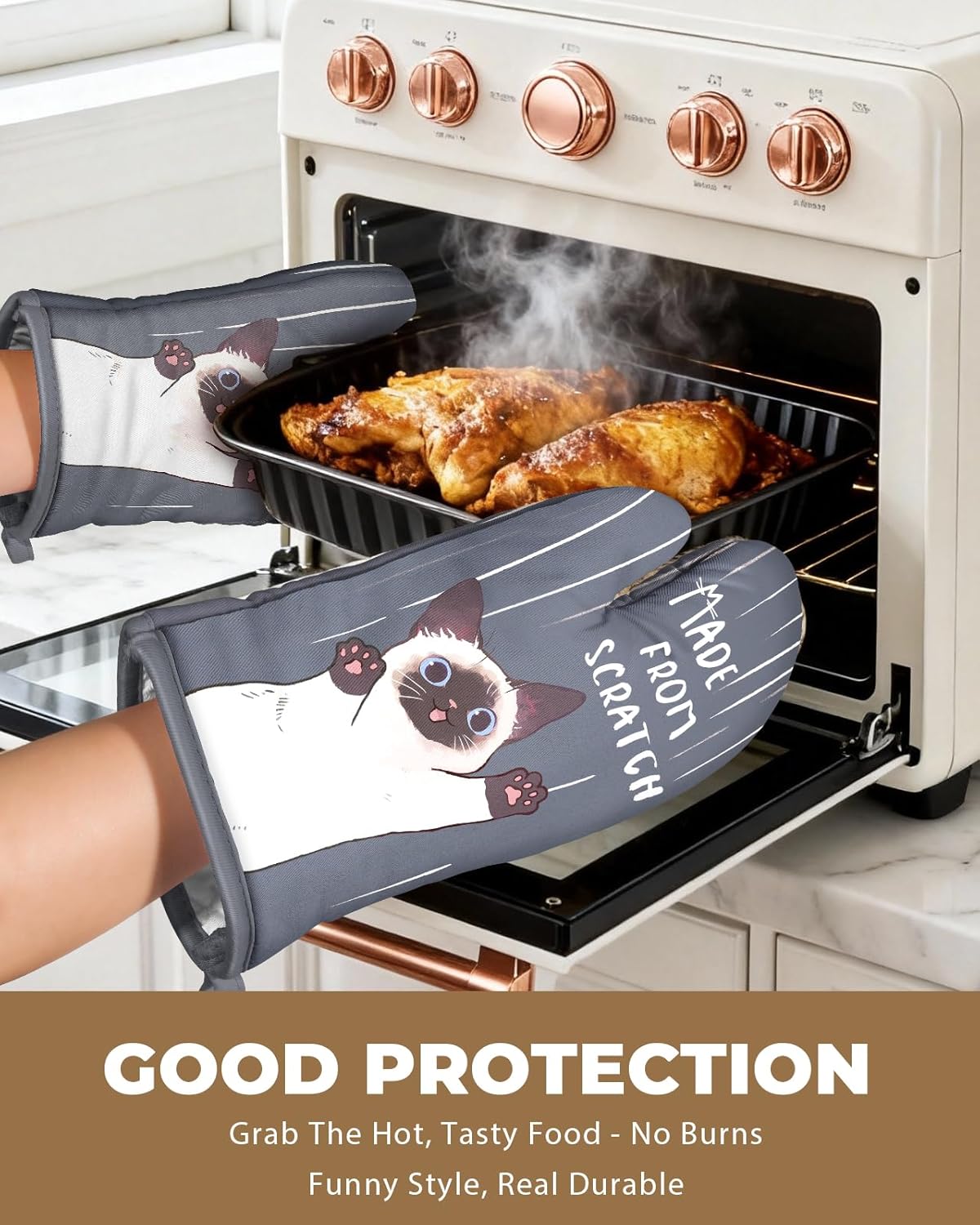 Slohif Funny Oven Mitt Heat Resistant for Women - 2 Pack Cat Cute Novelty Cool Kitchen Oven Mittens with 100% Cotton for Baking and Cooking Accessories - Image 5