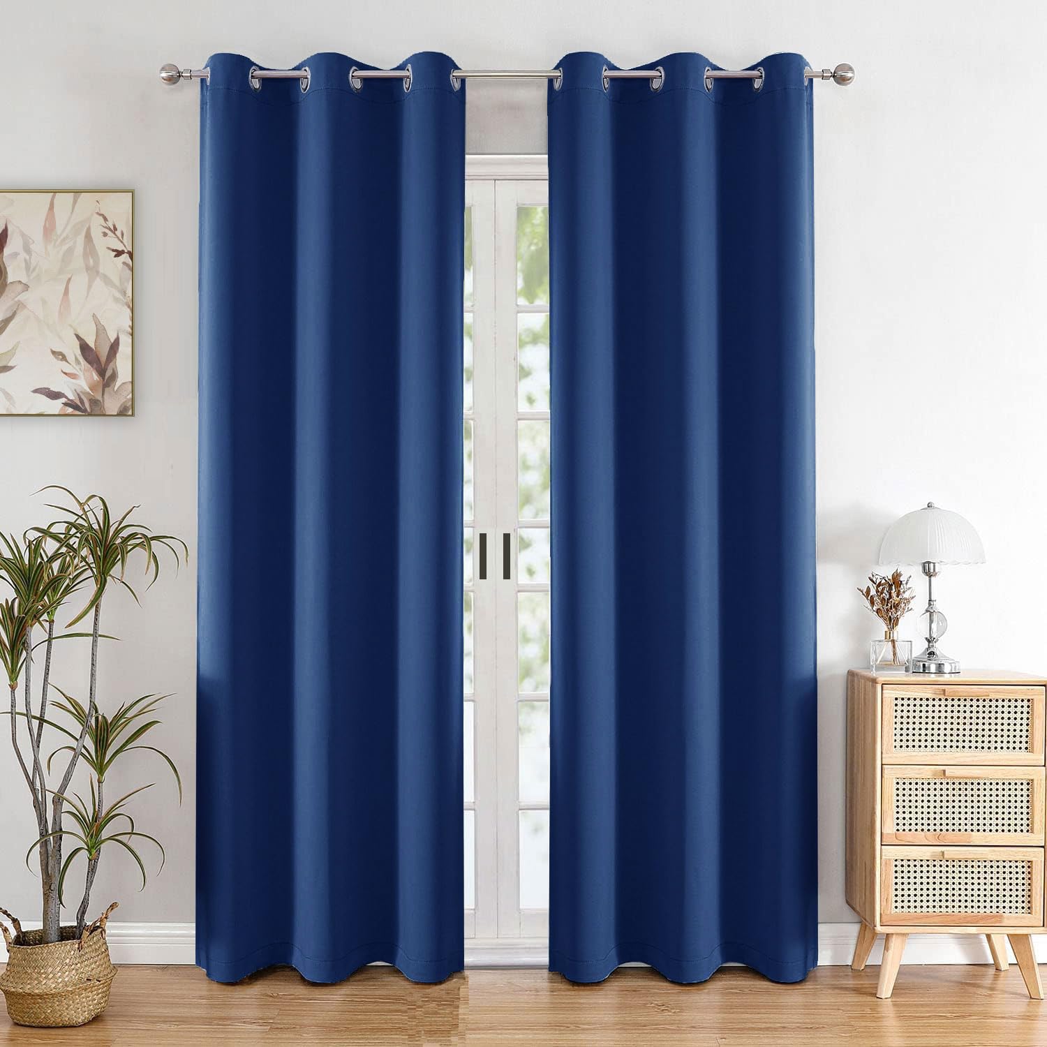 HOMEMONDE Curtains 9 Feet Long Set of 6-100% True Blackout Long Door Curtains Light Blocking, Room Privacy and Thermal Insulation Drapes with Eyelets - (108L x 46W Inch, Navy Blue)