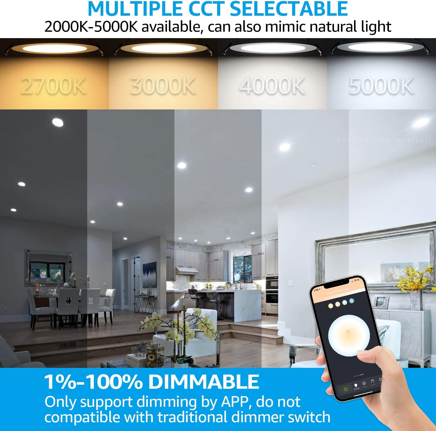 TORCHSTAR Smart Recessed Lighting 6 inch with J-Box, 4 Pack