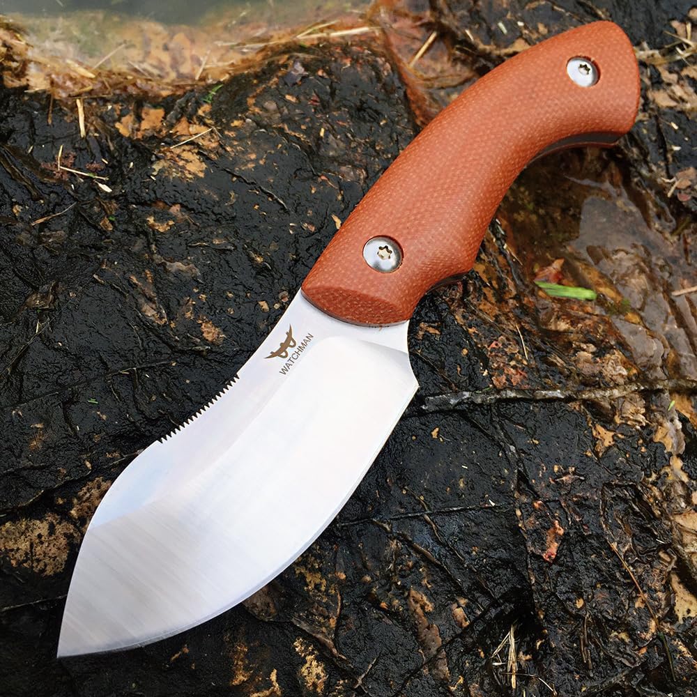 Watchman WF220 EDC Fixed Blade Knife 14C28N Blade Steel Micarta Handle with Kydex Sheaths for Outdoor Activities Camping (Brown)