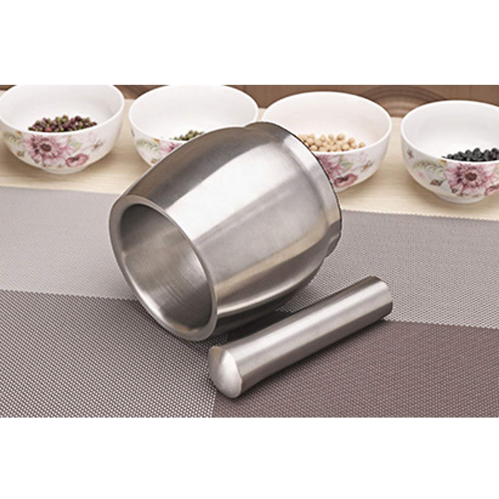 Mortier et Pilon en Acier Inoxydable 304 Mortier et Pilon Ensemble mortier et Pilon avec Couvercle Broyeur Broyeur Bol Pesto Mortier et Pilon en Porcelaine Grindi