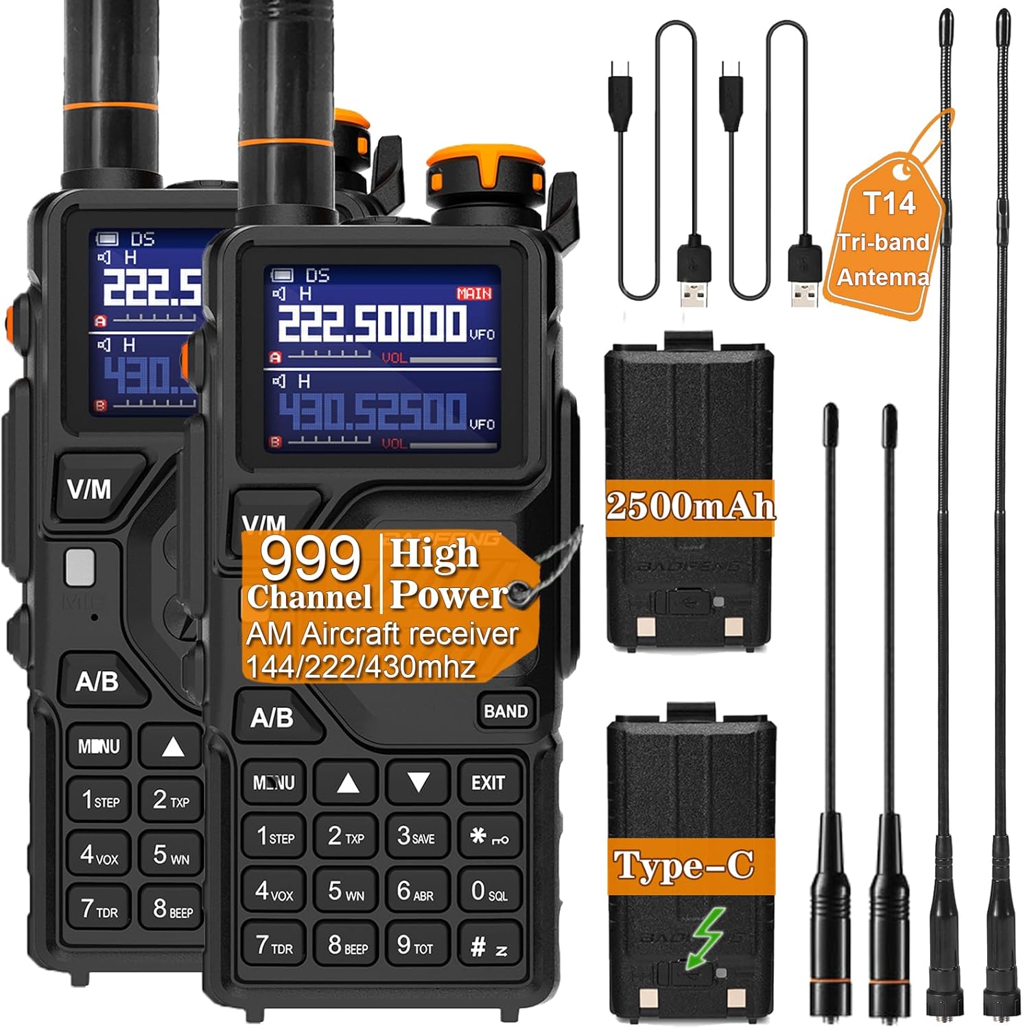 BAOFENG K5PLUS Tri Band Ham Radio Long Range (Upgrade of UV-5R) Handheld High Power NOAA Weather Receiver Two Way Walkie Talkies with Copy Frequency,USB C Charger,2500mAh Battery,Airband,999CH,2 Pack BAOFENG K5PLUS Tri Band Ham Radio Long Range (Upgrade of UV-5R) Handheld High Power NOAA Weather Receiver Two Way Walkie Talkies with Copy Frequency,USB C Charger,2500mAh Battery,Airband,999CH,2 Pack