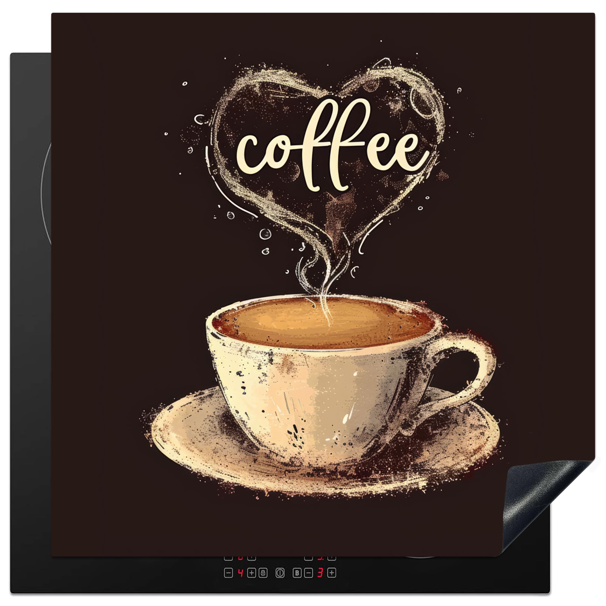 KitchenYeah© Induction Hob Cover Protector Mat 30.7"x30.7" / 78x78 cm Kitchen Universal Ceramic Covers for Electric Cookers Vinyl Coffee - Quote - Heart