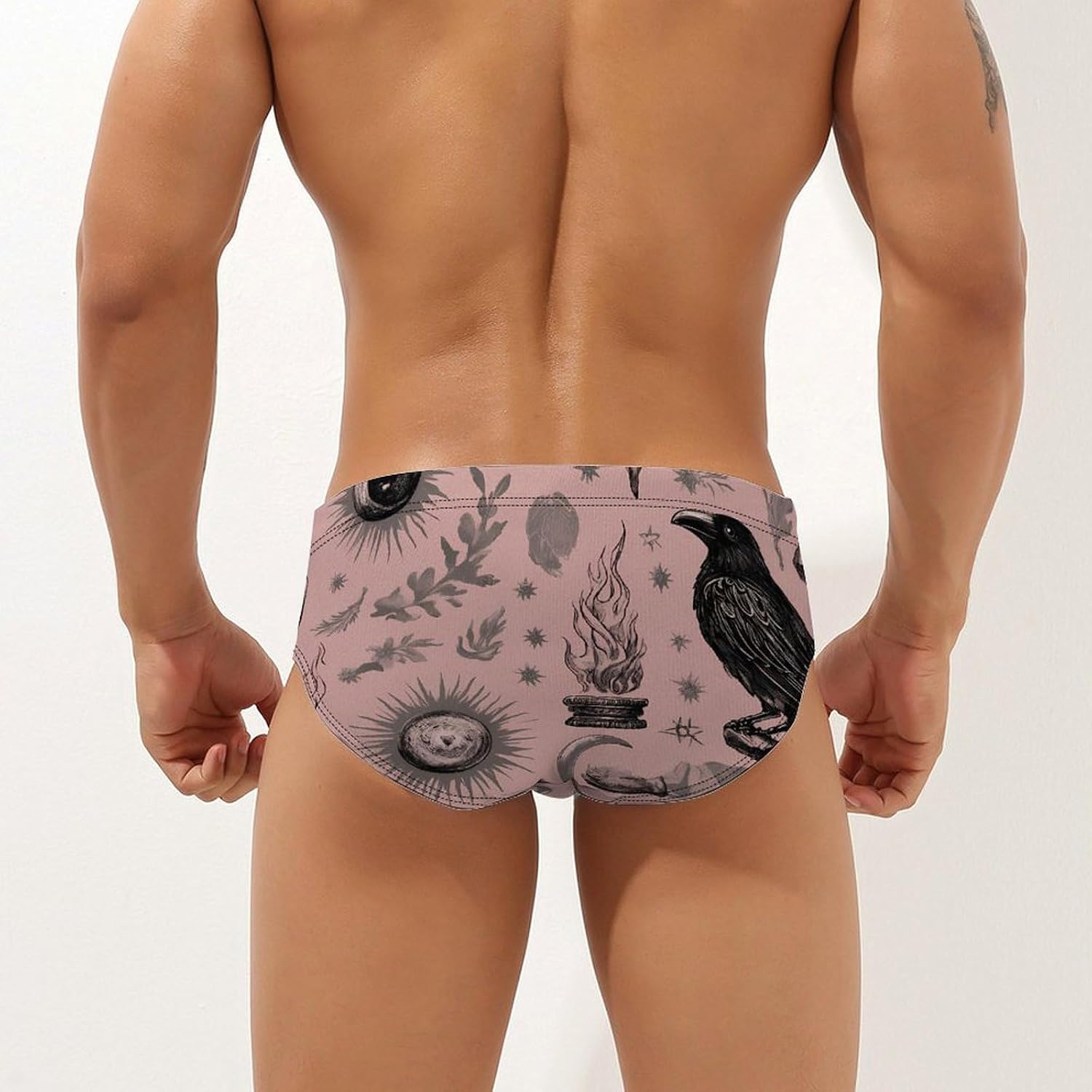 Mystical Witch Crows Men's Swimwear Bikini Swimming Briefs Stretchy Swimsuits Board Surf Shorts Trunks