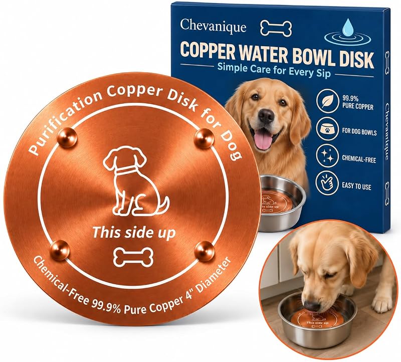 Comedouro Elevado de Cobre para Cães com Suporte para Fluxo de Água Chevanique DBowl03, Pacote com 2