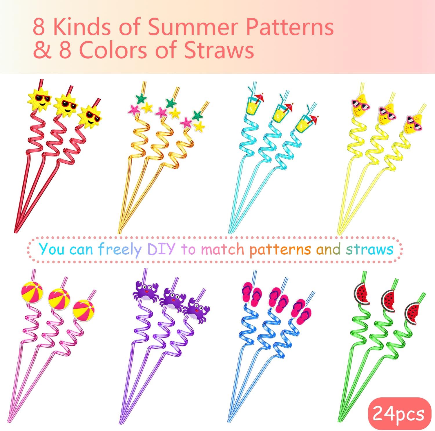 Drinking Straws Pool Party Decorations Summer Party Favors - 24 Reusable Straws for Beach Birthday Party Decorations Supplies Summer Fun Gifts - Image 3