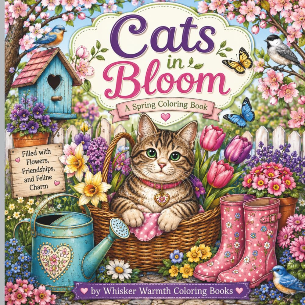 Cats in Bloom: A Cozy Spring Coloring Book Filled with Flowers, Gardens, and Adorable Cats (Whisker Warmth: Cats Seasons Collection)