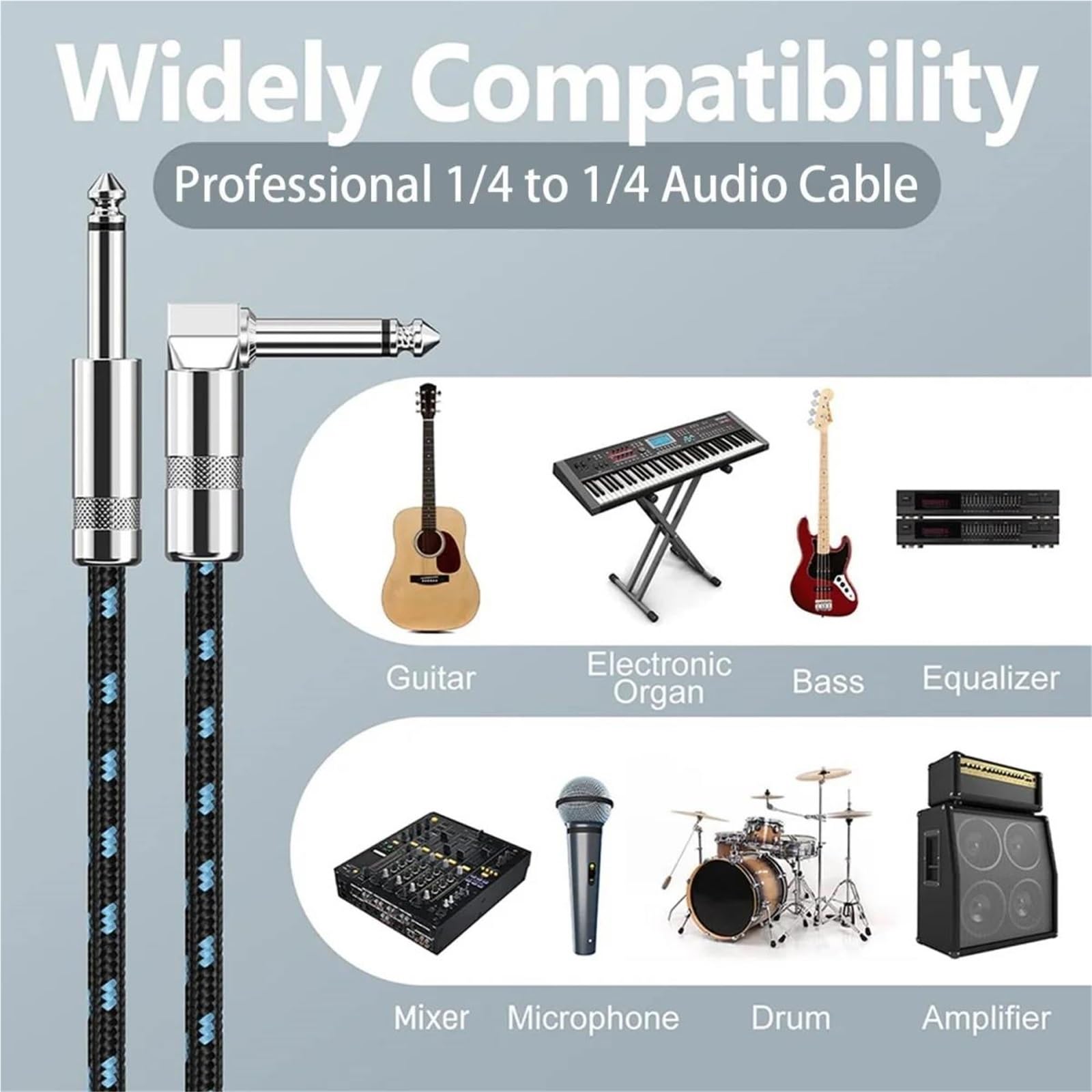 Zestaw Kabli Gitarowych Kabel Mono 1/4 Cala Do Gitary Elektrycznej 90 Stopni 6.5 Mm(6m)