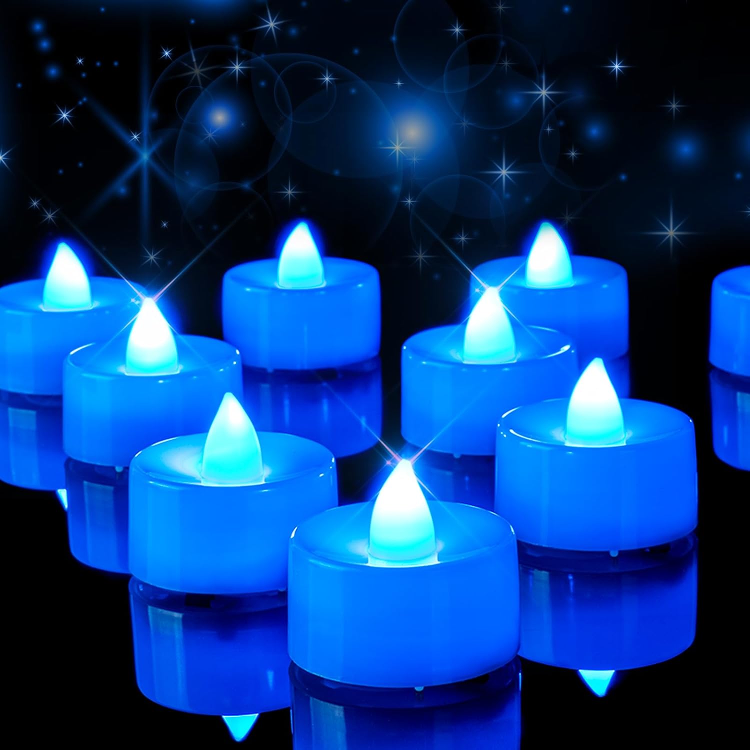 Amagic Blue LED Tea Lights Candles, 24 Pack Battery Operated Flameless Tea Lights, Long Lasting Colored Tealights Candles for Halloween and Festival Celebration, Party, Wedding Table Decor, Birthday
