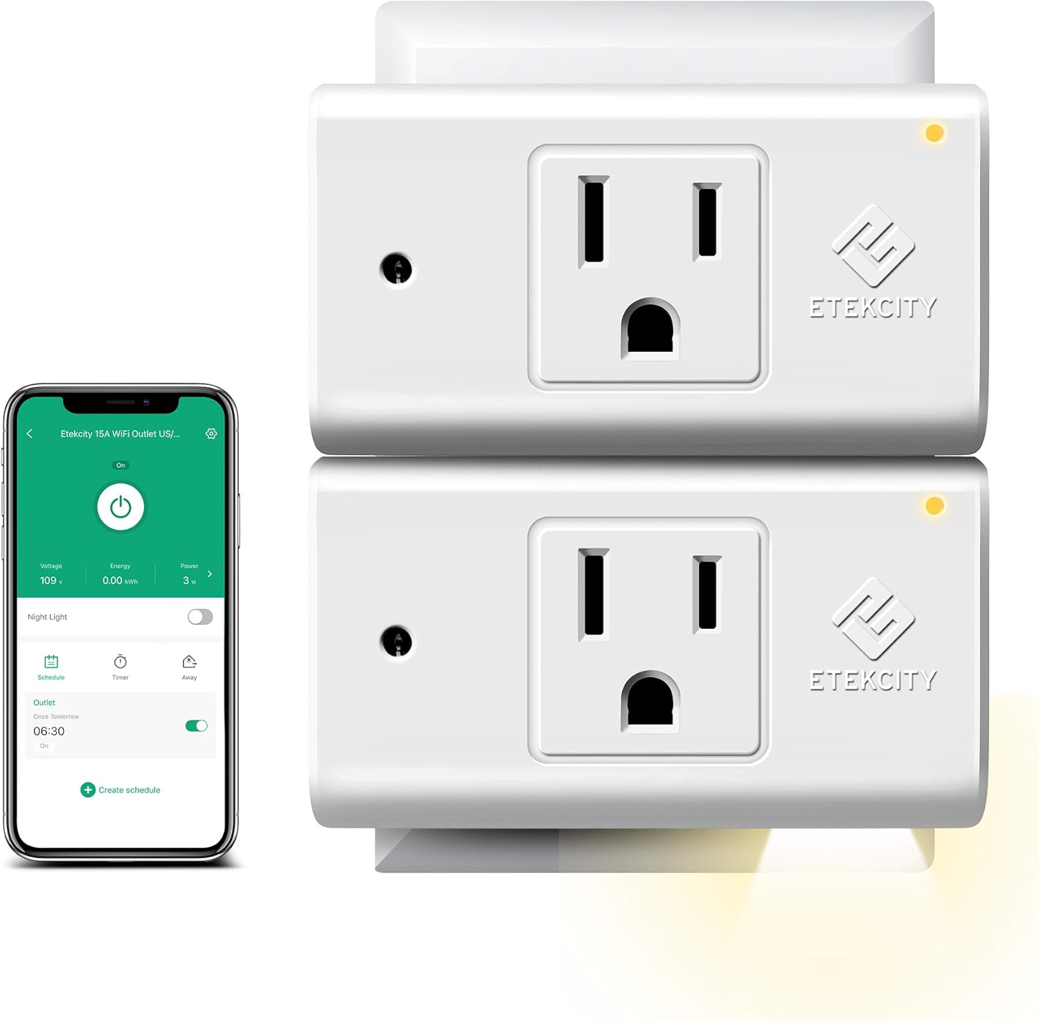 Etekcity ESW15 WiFi Energy Monitoring Smart Plug, Works with Alexa and Google Home, Compact Size, 15 Amp, White, 2 Pack Etekcity ESW15 WiFi Energy Monitoring Smart Plug, Works with Alexa and Google Home, Compact Size, 15 Amp, White, 2 Pack