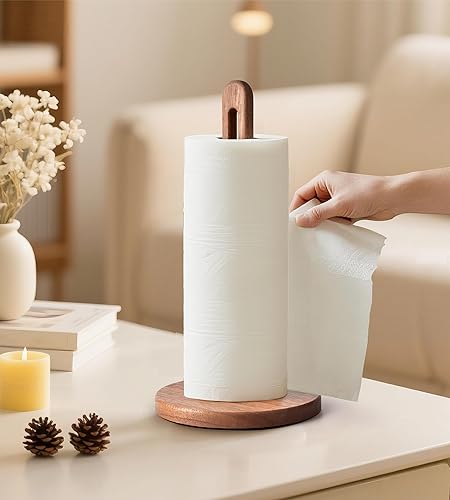 Miniatura 5 de KitchLife Soporte para toallas de papel de madera de acacia, se adapta a rollos jumbo, organizador de soporte dispensador de toallas de papel