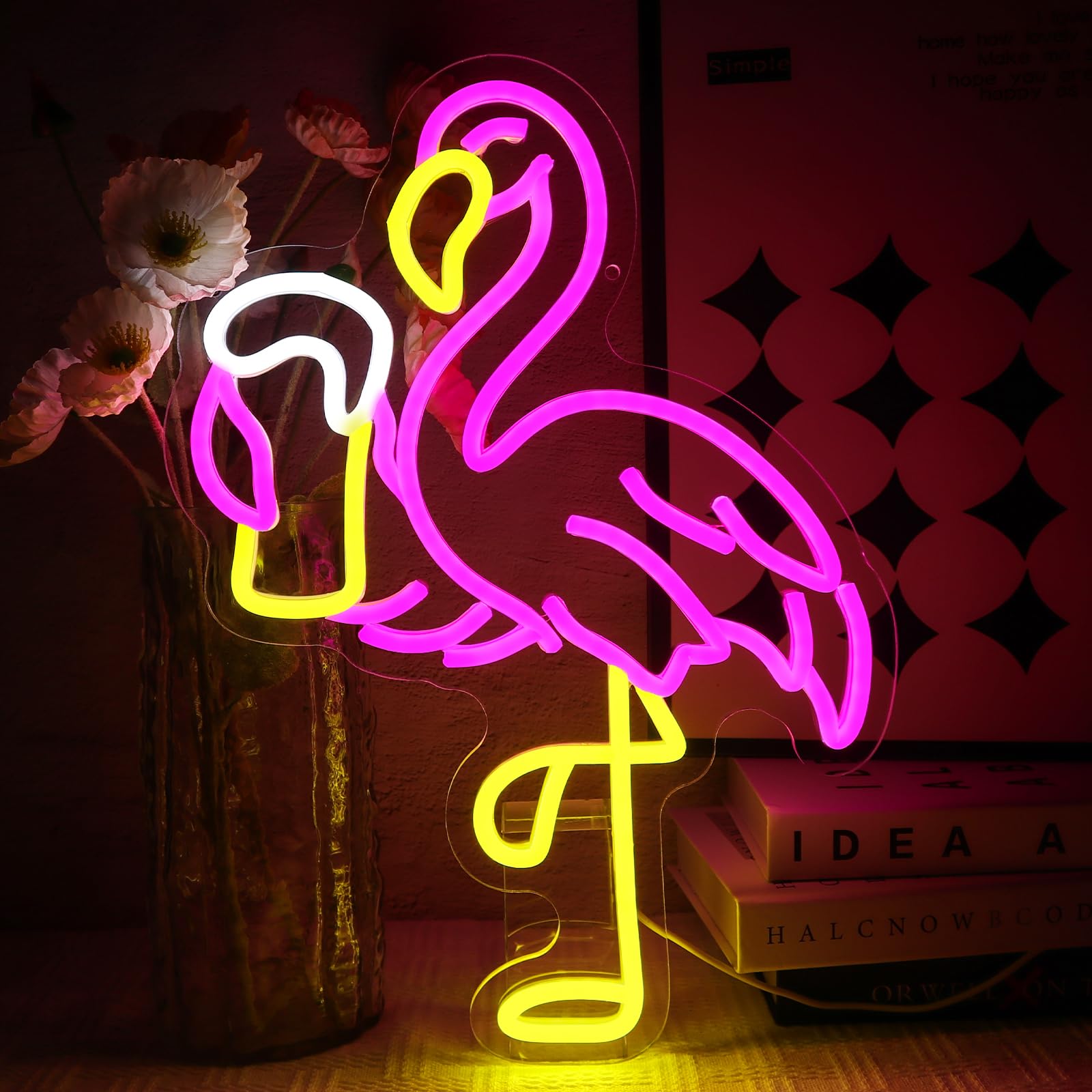 Segno al Neon Rosa di Fenicottero per Decorazione da Parete, Luce al Neon per Birra, Segno LED USB Regolabile per Bar, Casa, Pub, Camera da Letto, Ristorante, Rifugio Maschile, Negozio, Zona di