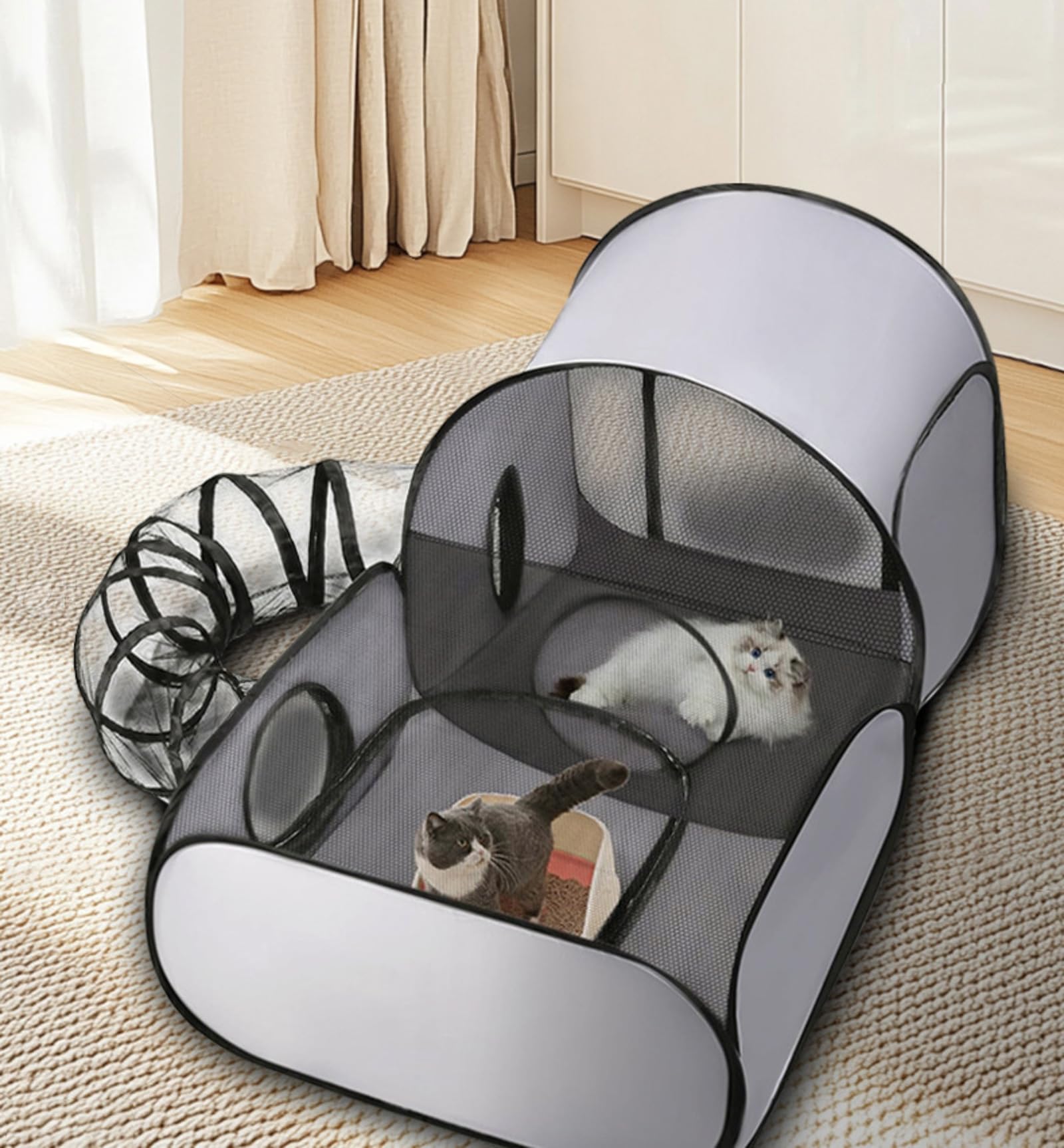 Parc d'extérieur pour Chat - Enclos pour Chat - avec Design Portable - Maison de Jeu Interactive avec Tunnel - Accessoire Portable pour Animaux de Compagnie pour Chiots et Petits (L)