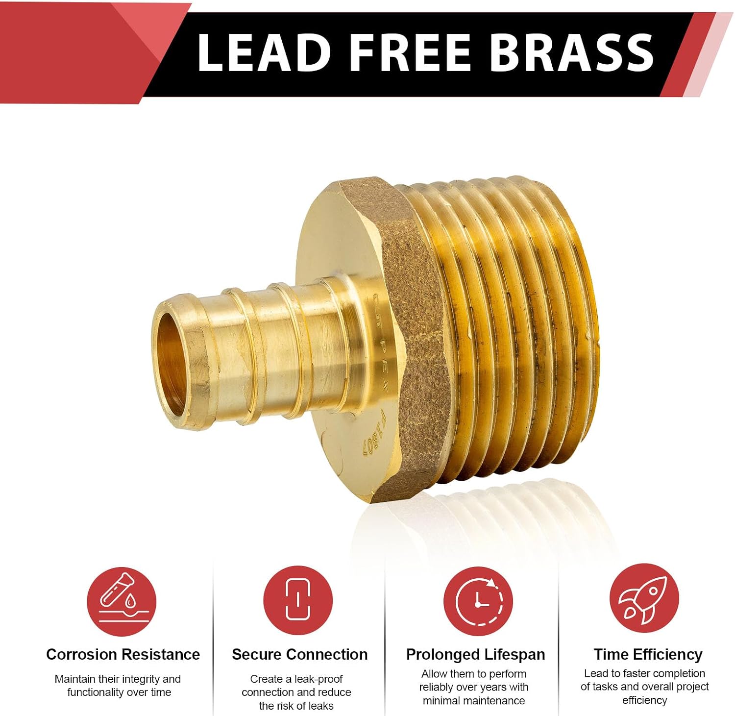 (Pack of 20) EFIELD Pex 3/4 Inch x 1 Inch NPT Male Adapter Brass Barb Crimp Fittings, ASTM F1807,(PEX1807331-20PCS)