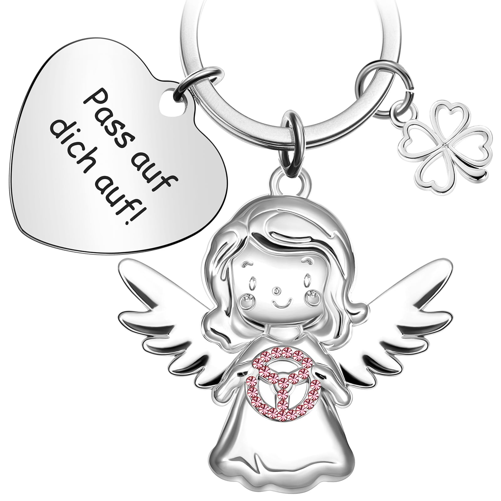 Aoriher Schutzengel Schlüsselanhänger mit Lenkrad Pass auf dich auf Schlüsselanhänger Schutzengel für Autofahrer Geschenk Glücksbringer Auto Führerschein Geschenke