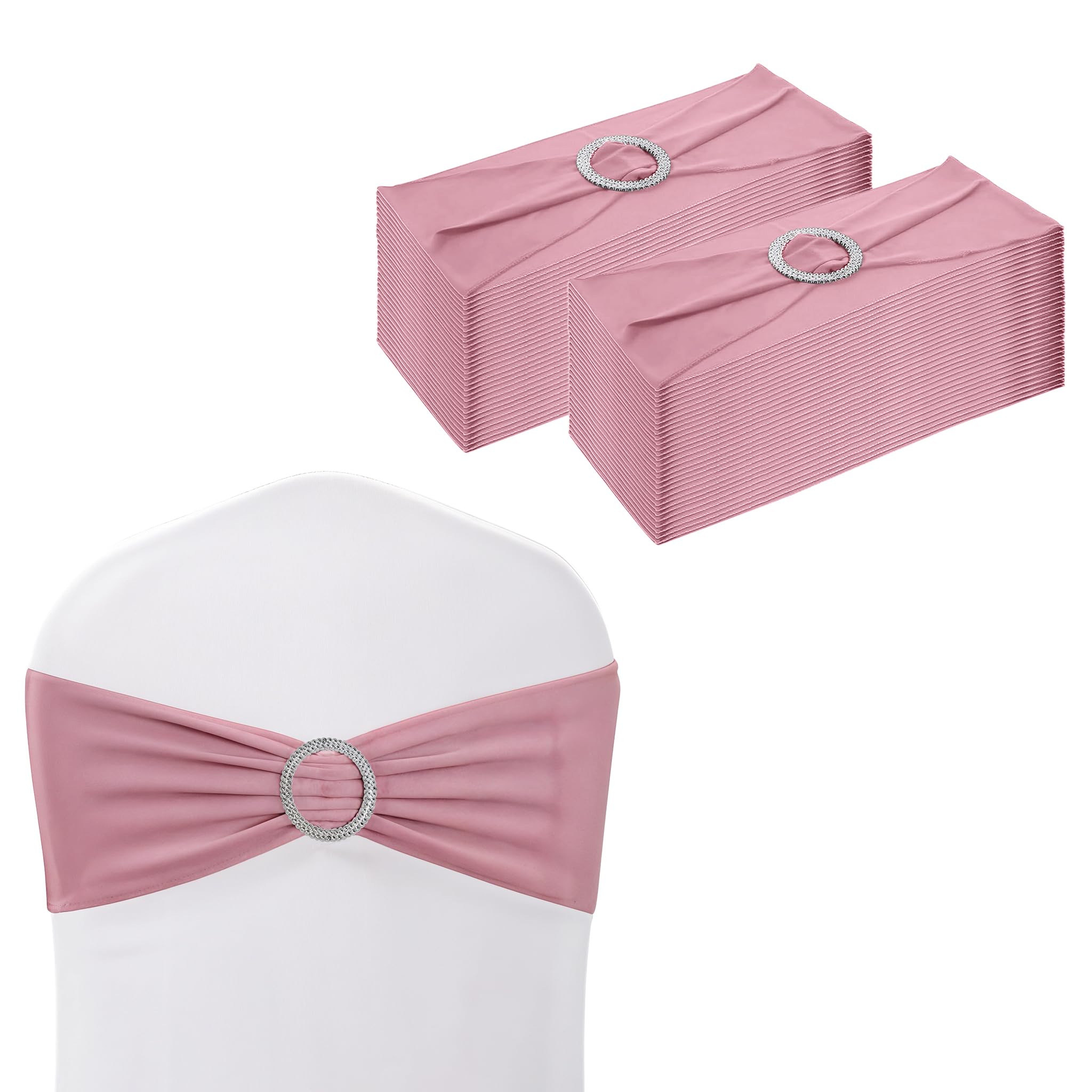 WedDecor Spandex Chair Band with Slider Buckle Stretchy Shiny Fabric Chair Bands Sash For Wedding, Party, Reception, Birthday, Chair Decoration, Events Supplies, 13 x 6 Inches, Baby Pink, 25Pcs