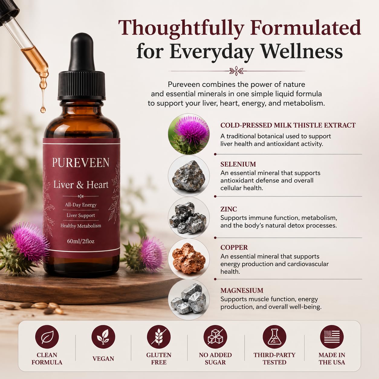 PUREVEEN Liver Support Liquid Drops, Liver Cleanse Detox & Repair Drops with Cold-Pressed Milk Thistle Extract & 4 Essential Minerals, Immunity Support & Daily Cleanse 2 Fl Oz — Amazon image 4