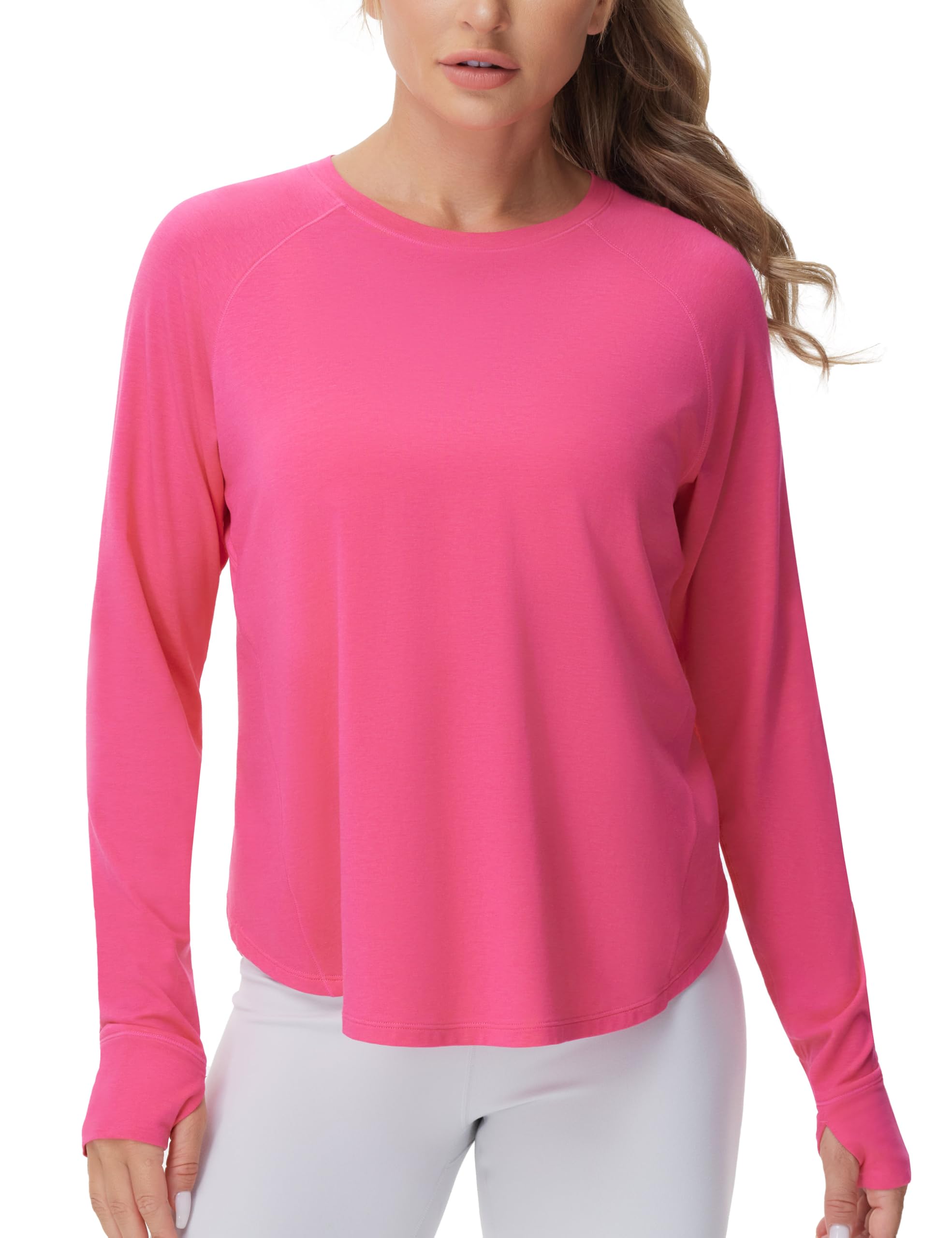 Origiwish Women's Long Sleeve Workout Shirts Lightweight Running Yoga Hiking Athletic Tops with Side Slits