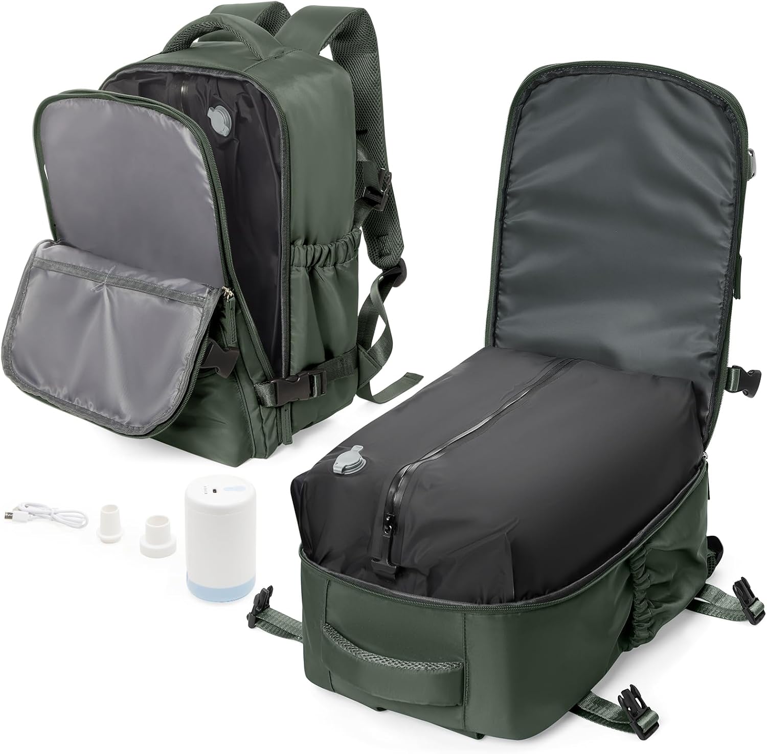 Vacuum Travel Backpack for Women, Cabin Bags 45x29x36 for EasyJet, Travel Hand Luggage Backpack Carry-ons Bag with Vacuum Compression, Green Vacuum Travel Backpack for Women, Cabin Bags 45x29x36 for EasyJet, Travel Hand Luggage Backpack Carry-ons Bag with Vacuum Compression, Green